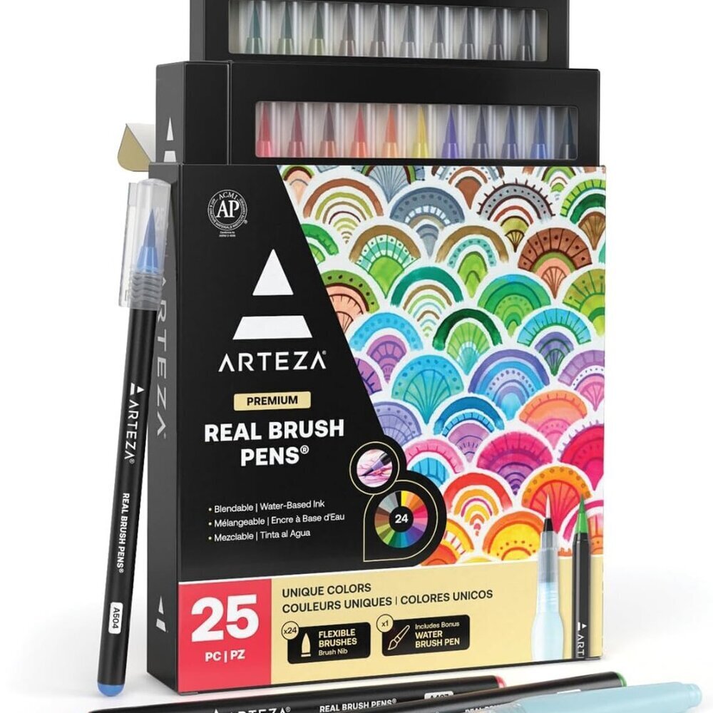 Watercolor Paint Pens, 24 Watercolor Brush Pens with Flexible Nylon Brush Tips,